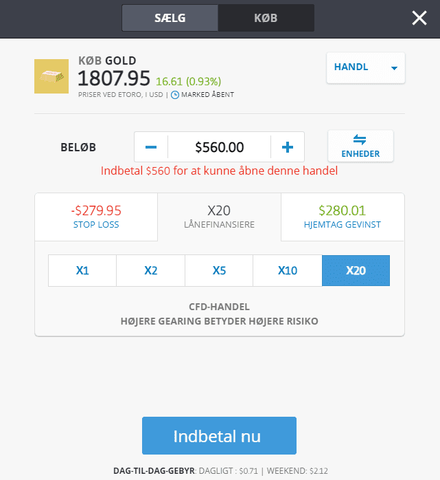 køb guld hos eToro